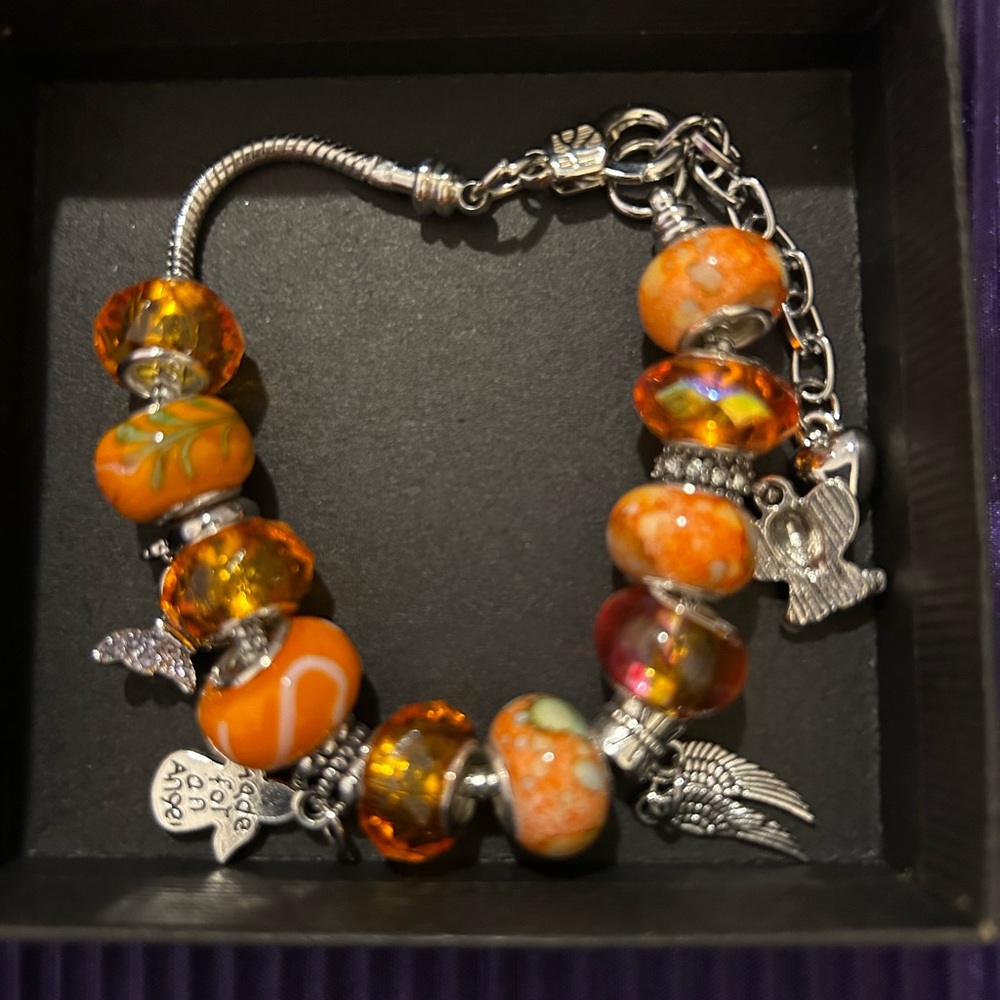 Orange and Silver Charm Bracelet